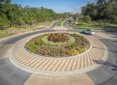 Roundabout with foliage at FAMU Way